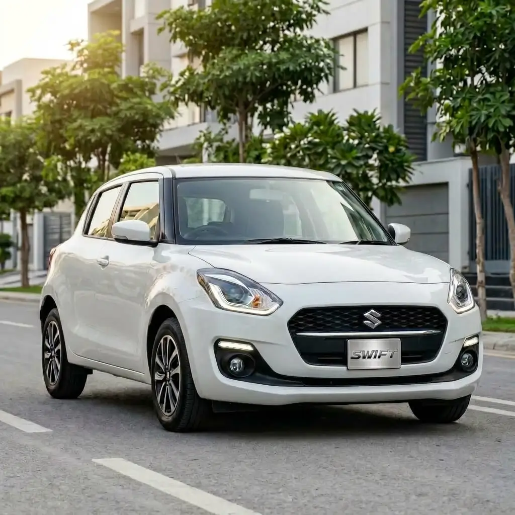 Red Suzuki Swift GLX front view